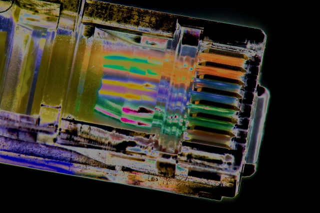 RJ45 connector close-up with colour blurred effect